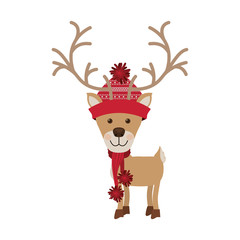 reindeer with christmas woolen hat red vector illustration