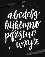 Hand drawn ABC set. Brush painted letters. Handwritten script alphabet. Hand-lettering and typography for your designs: logo, for poster, banner, card. Vector Font. - obrazy, fototapety, plakaty