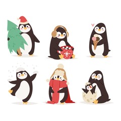 Penguin set vector characters