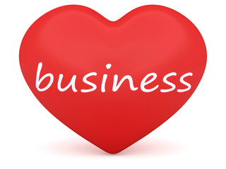 Red 3d Heart: Love Business, 3d illustration on white background