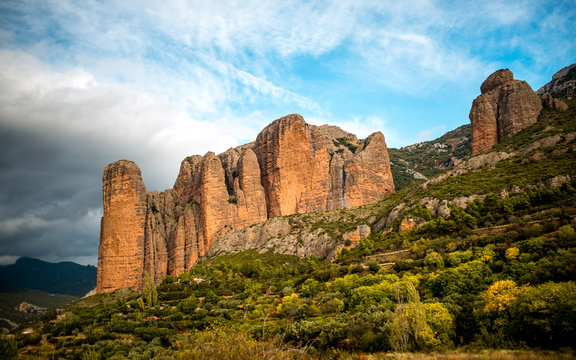 Landscape "Mallos de Riglos" in Huesca, Spain. Instead of climbing famous throughout Europe. Crags nesting vultures and owls. Interesting for birdwatching.