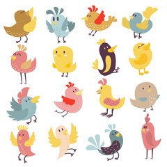 Cute birds vector set.