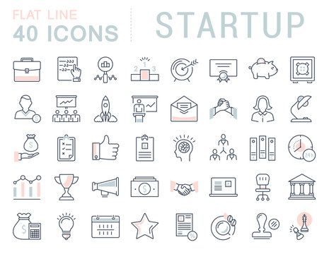 Set Vector Flat Line Icons Startup