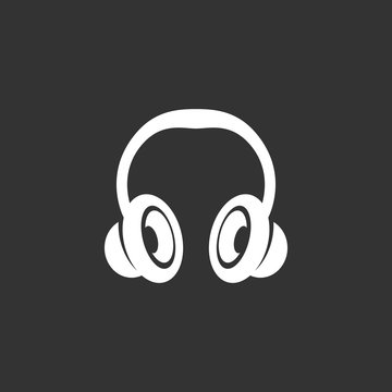 Headphone logo on black background. Vector icon