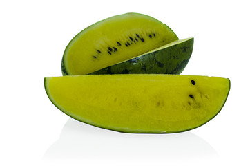 Ripe watermelon with yellow pulp isolated