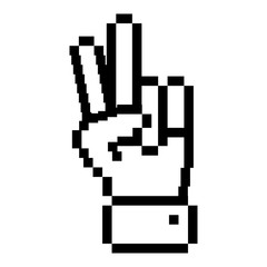 outline pixelated hand with peace and love symbol vector illustration