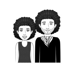 silhouette couple teenager with curly hair vector illustration