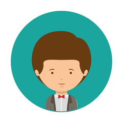 blue sphere of half body man formal style with bowtie vector illustration