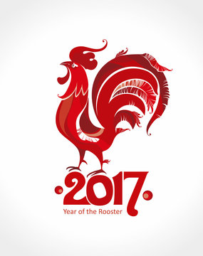 Red Rooster. Symbol of 2017 on the Chinese calendar. Red cock vector template for New Year's design.
