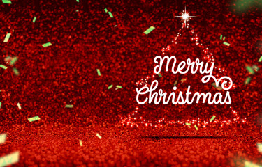 Merry Christmas (3d rendering) with shining star in tree shape a