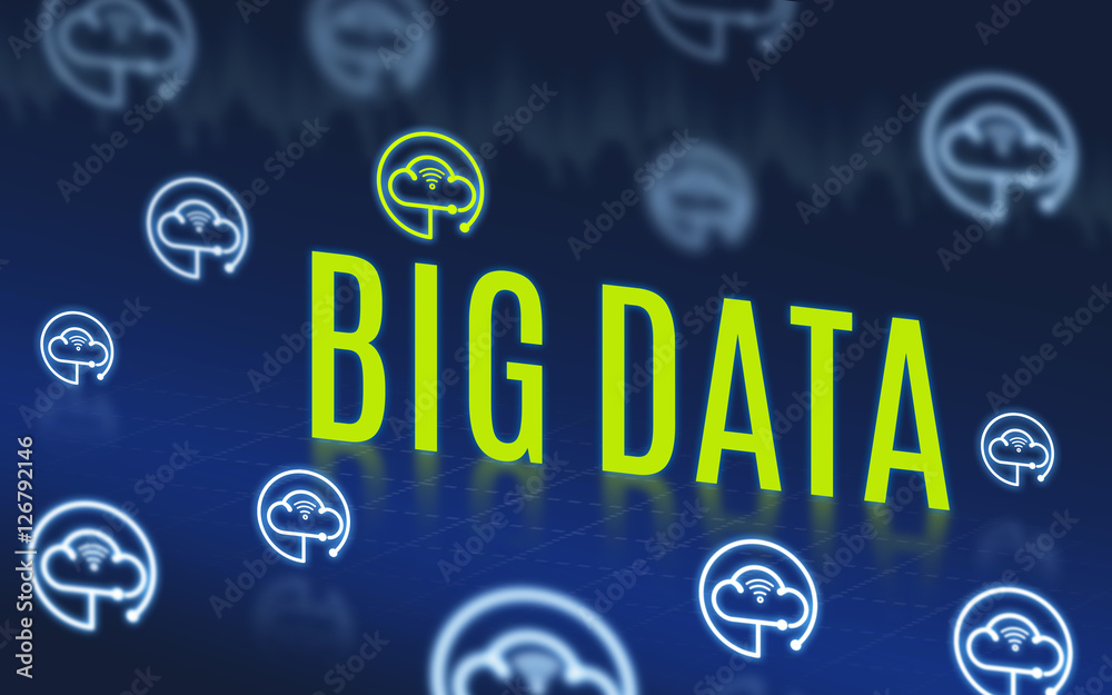Aufkleber Big data with feature icon floating on navy blue tech background