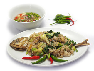 Fried Rice with Salted Fish and Vegetables and Fish Sauce with c