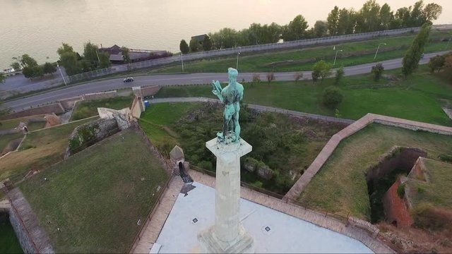 Aerial view of Belgrade fortress and the Belgrade Victor statue