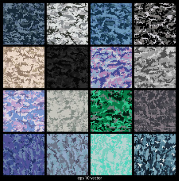 Set of Seamless Digital Camouflage pattern vector