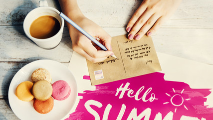 Writing Postcard Summer Letter Concept