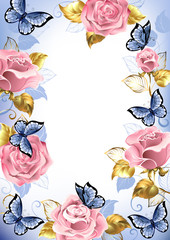 Frame with pink roses