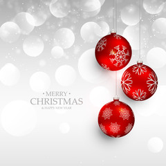 amazing red christmas hanging balls on silver bokeh background