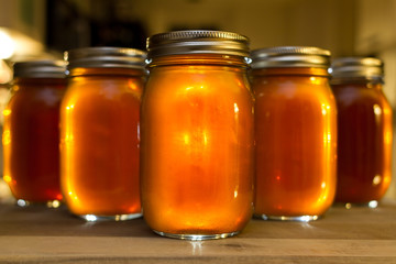 Mason Jars with Tea, Kombucha, Whiskey, Honey