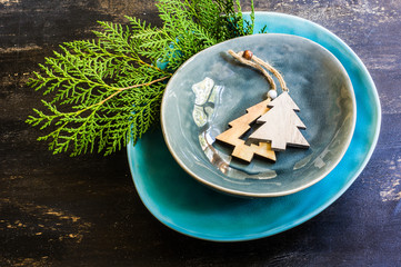Rustic table setting for Christmas eve