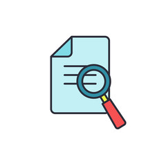 Magnifying glass icon with checklist, document - business vector .