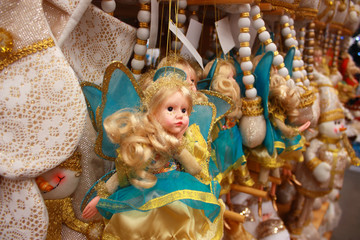 Christmas handmade decorations toy dolls at christmas market