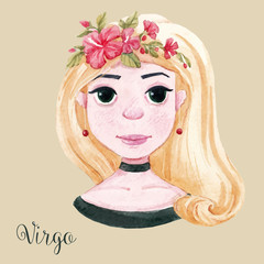 Watercolor horoscope sign virgo