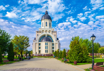 Fototapeta na wymiar Christian orthodox church – cathedral in Bacau, Moldavia landmark, Romania