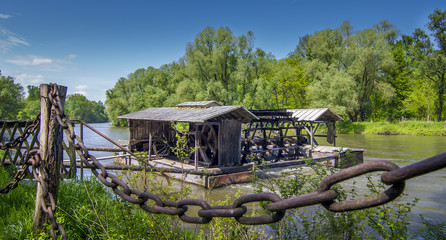 Traditional water mill on Mura river, Slovenia - obrazy, fototapety, plakaty