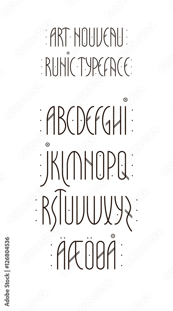 Fototapete decorative runic typeface in scandinavian art nouveau style. set of condensed sans serif uppercase l