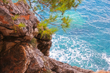 clear sea water, the view from the top to the shore