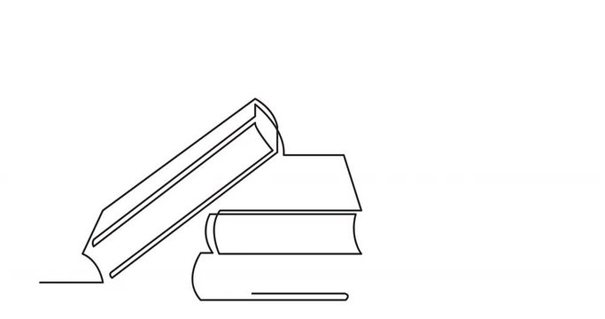 animation of continuous line drawing of books