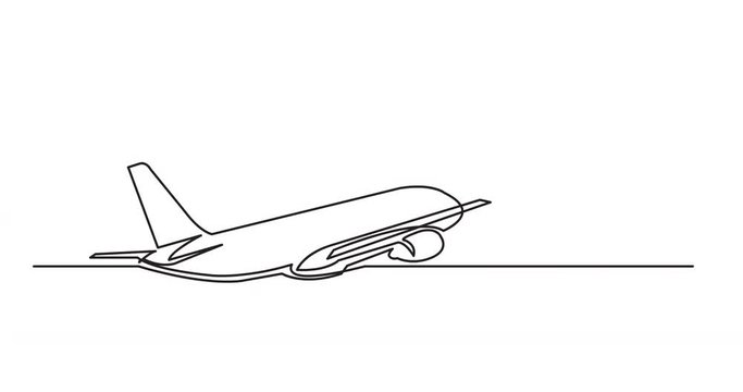animation of continuous line drawing of passenger jet plane