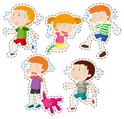 Sticker set of children crying