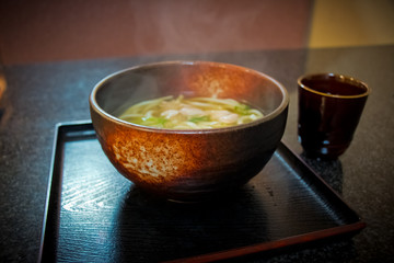 Big bowl of hot udon, local japan food