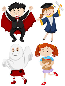 Children wearing different costumes