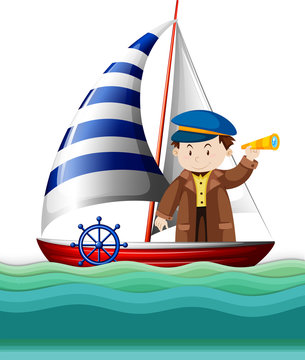 Captain sailing at sea