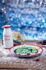 Organic Christmas Snowflake Cookies On Decorative Vintage Plate