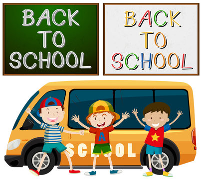 Back to school theme with kids and school van