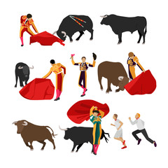 Bullfighting set of corrida people, flat design