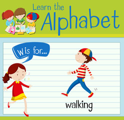 Flashcard letter W is for walking