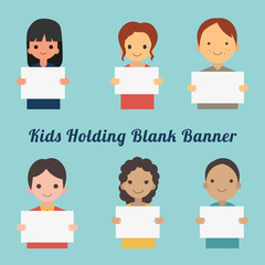 Kids holding white blank banner