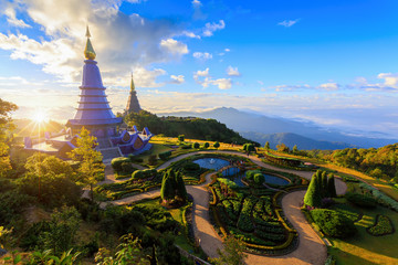 Landscape of two pagoda (noppha methanidon-noppha phon phum siri stupa) in an Inthanon mountain, chiang mai, Thailand