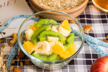 Fruit salad in a glass bowl