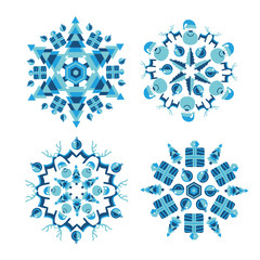 Snowflakes set constructed from Christmas element. New Year decorartion.