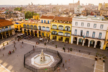 Bird's eye view of colorful Plaza Vieja in Havana