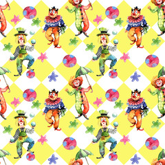 clowns, watercolor, seamless pattern