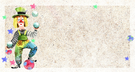 clown, watercolor, card, banner,