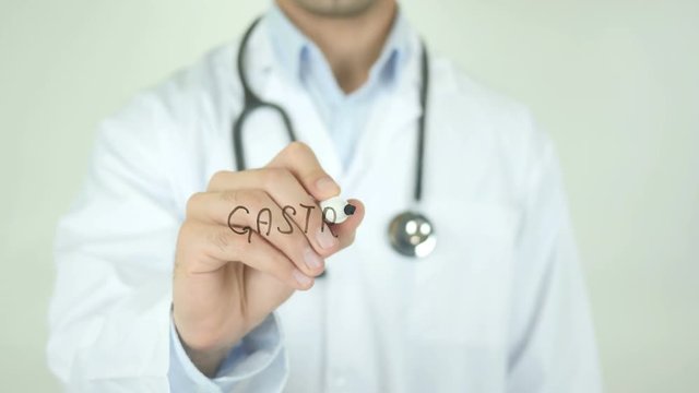 Gastric , Doctor Writing On Transparent Screen
