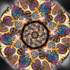 3D render of colorful plastic fractal flower disc