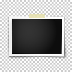 Realistic vector photo frame with straight edges on sticky tape.